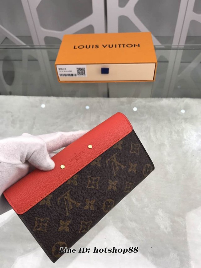 路易威登LV錢包 M58413橙 LV翻蓋女款長錢夾錢包 LV經典老花配皮長夾 xxlv1874